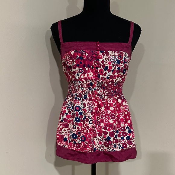 Odille Tops - *ODILLE* Pink x Cream Anthropologie Floral Silk Camisole Tank Top Size 6